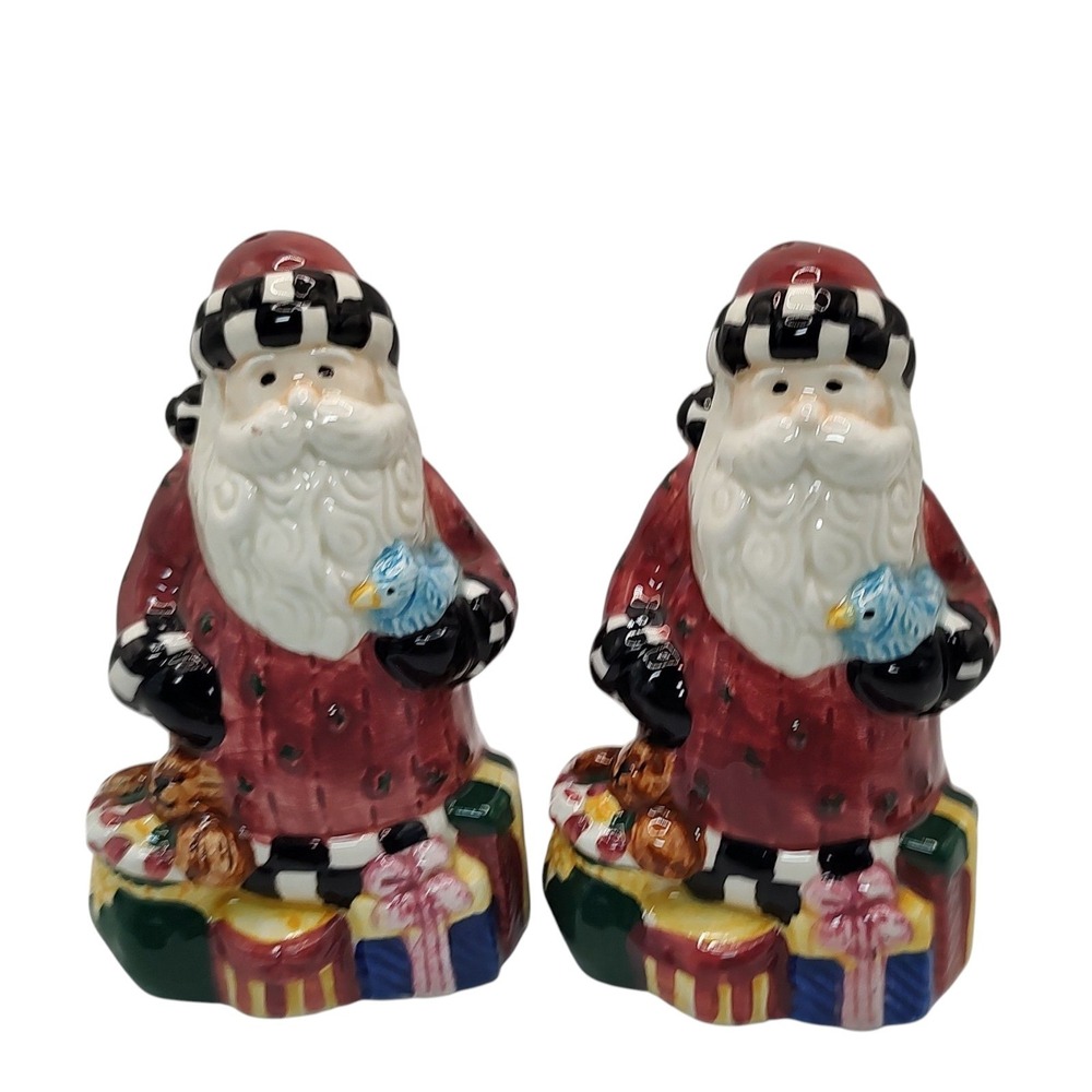 Sakura‎ Santa Claus Salt Shakers Hand Painted Debbie Mumm Holiday Set of Two SEE